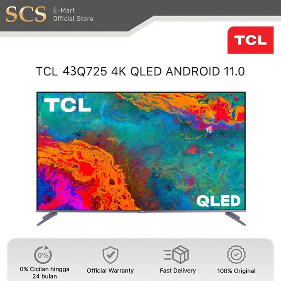 TCL 43Q725 4K QLED Android 11 Smart TV Frameless 43"