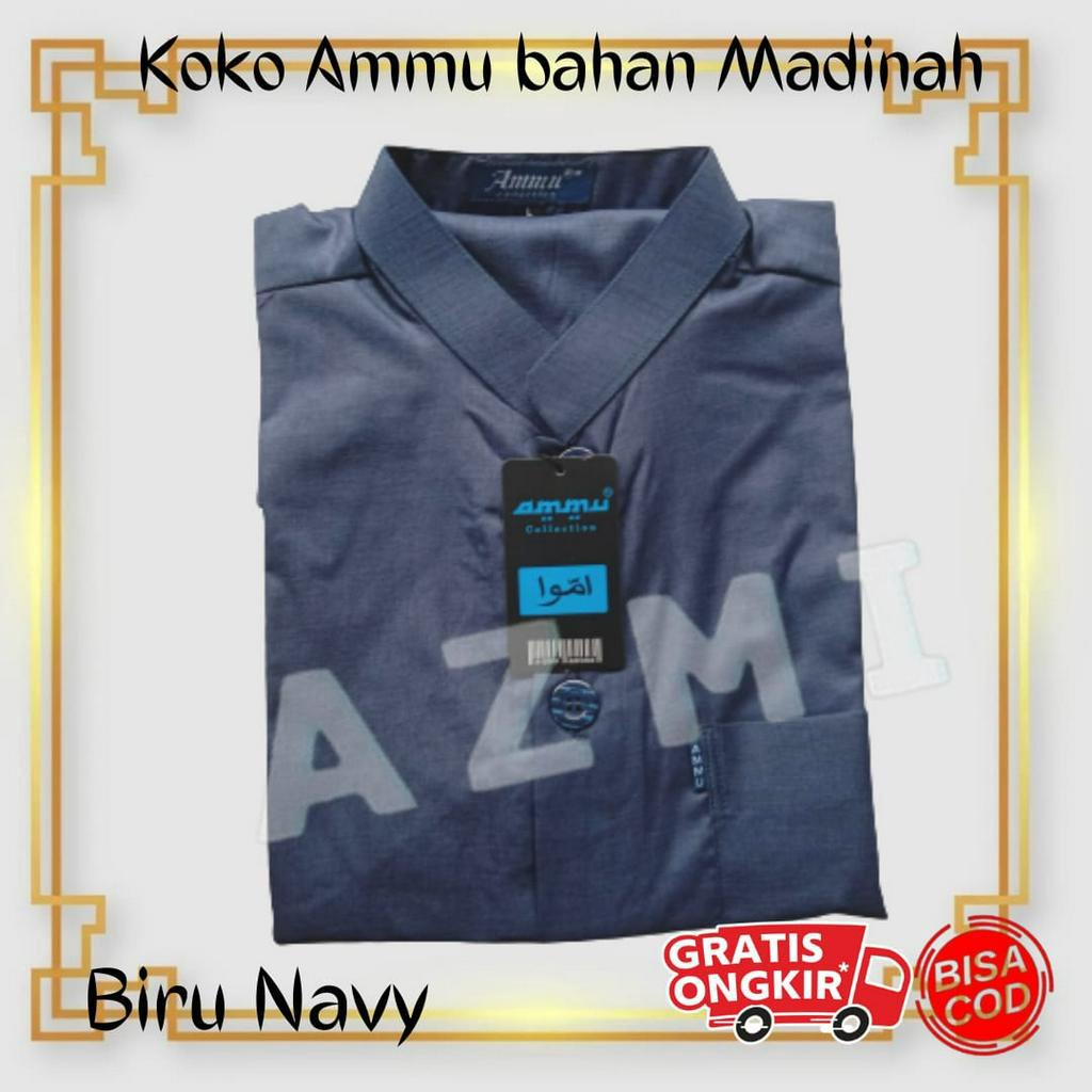 Terbaru Baju Koko Ammu Bahan Madinah Biru Navy Premium Class Limited Edition