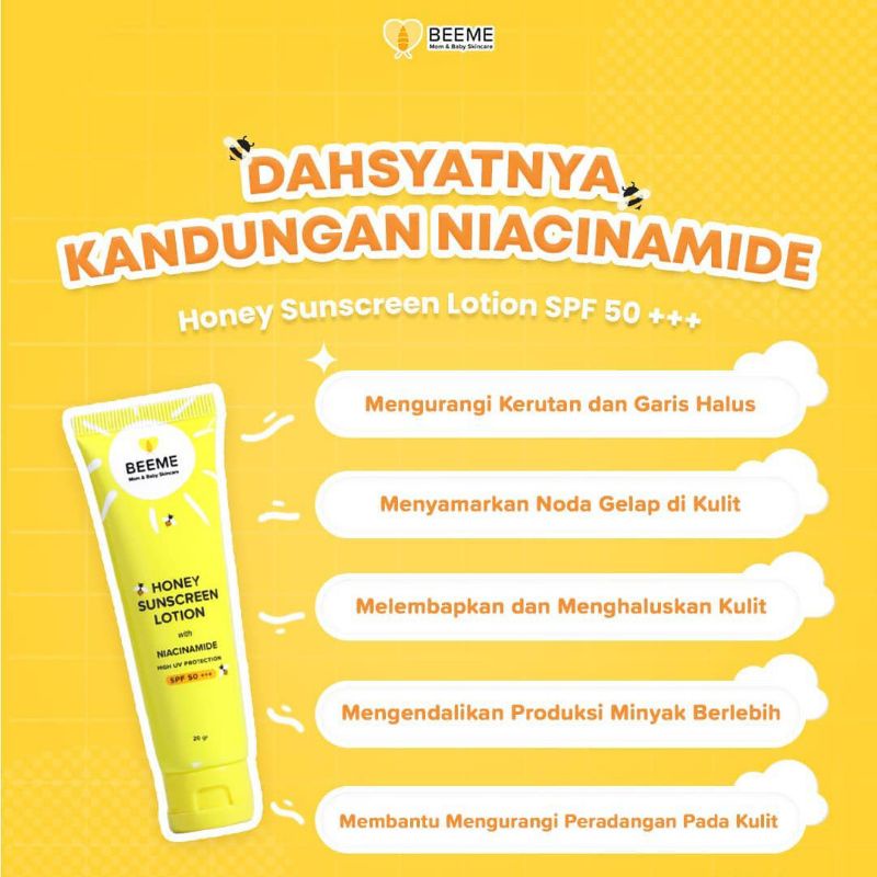 Beeme Honey Sunscreen Lotion SPF50+++ With Niacinamide - Sunscreen Anak Bayi dan Dewasa 20gr