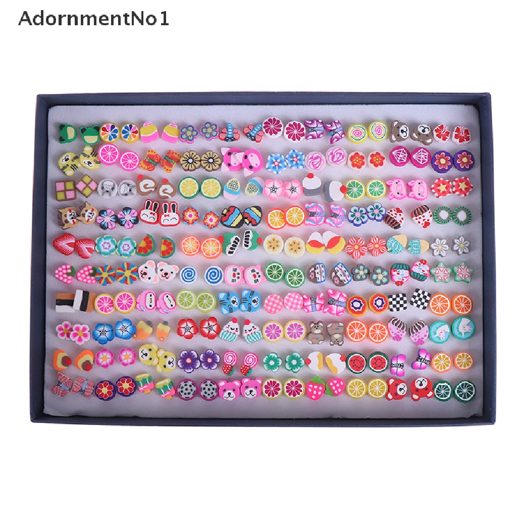 (AdornmentNo1) 100 Pasang / Set Anting Tusuk Bentuk Buah Bahan Polymer Clay Untuk Wanita