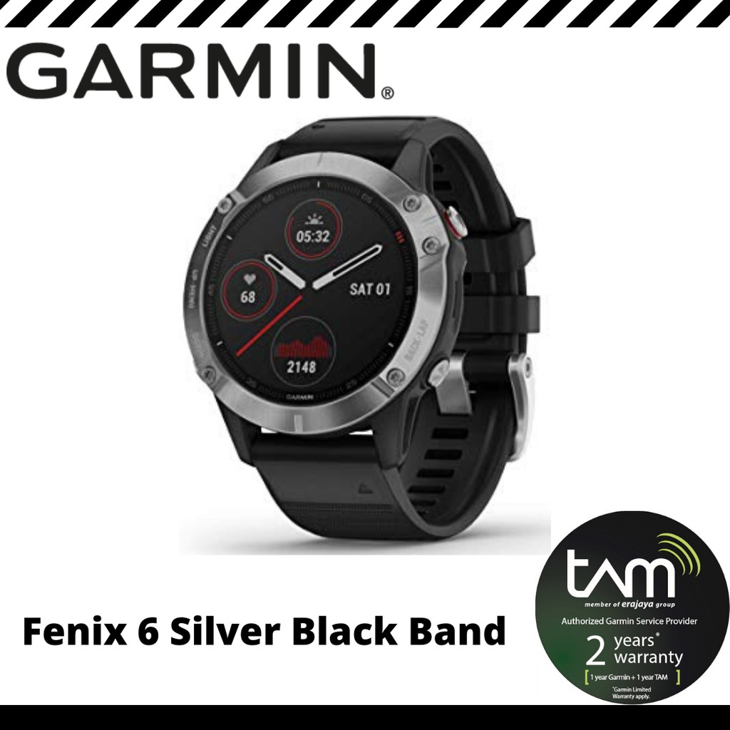 Garmin Fenix 6 Silver with Black Band Original Garansi Resmi TAM 2 Tahun