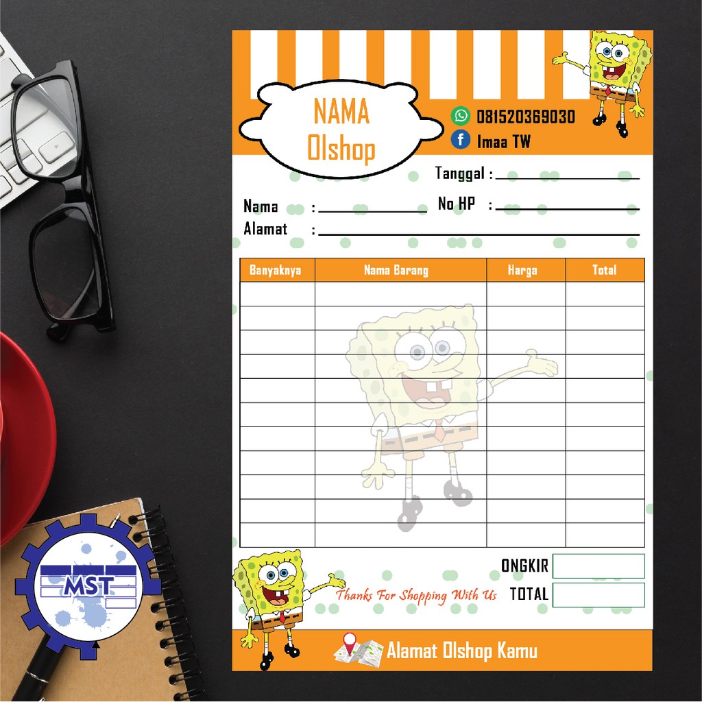 

Nota Olshop Spongebob 4 Buku / Nota Penjualan - Dicetak sesuai nama toko