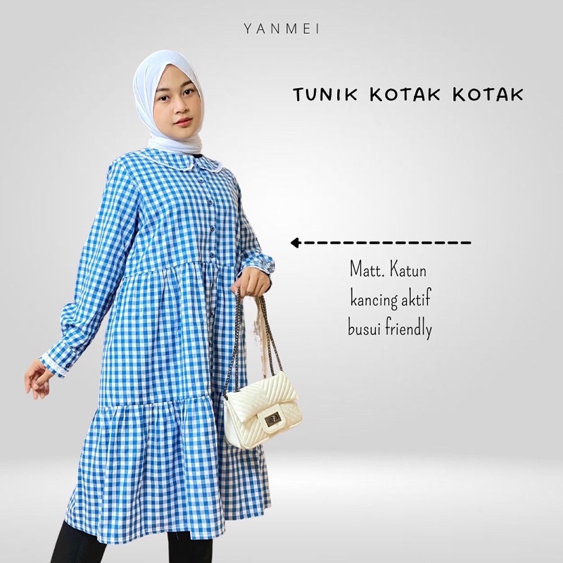 Yanmei Butik - Tunik kotak kotak ( tunik ootd tunik jumbo - baju selebgram )