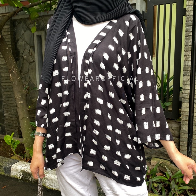 FLOWEAR Aora Kimono Outer Monochrome Series | Cardigan Oversize | Kardigan Wanita-Raise Black
