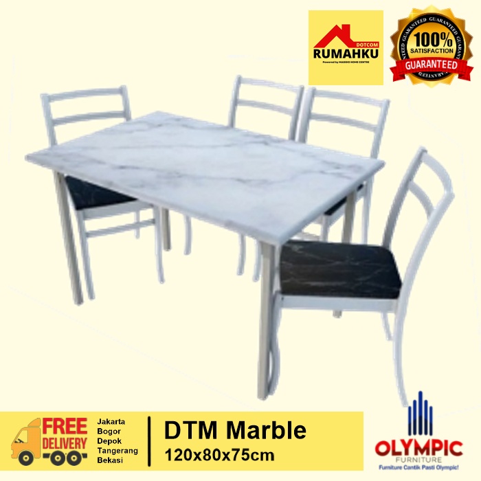 MEJA MAKAN MINIMALIS - MEJA MAKAN SET 4 KURSI - DTM MARBLE - OLYMPIC
