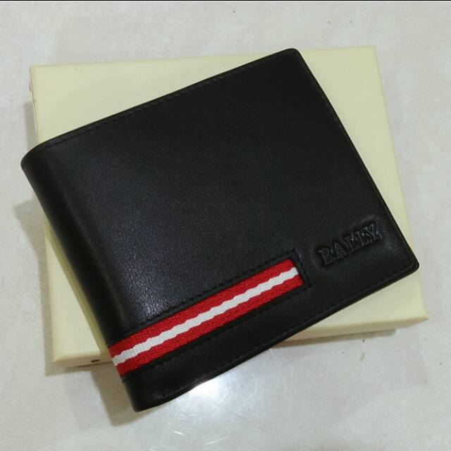 Dompet lipat pendek list merah kulit asli