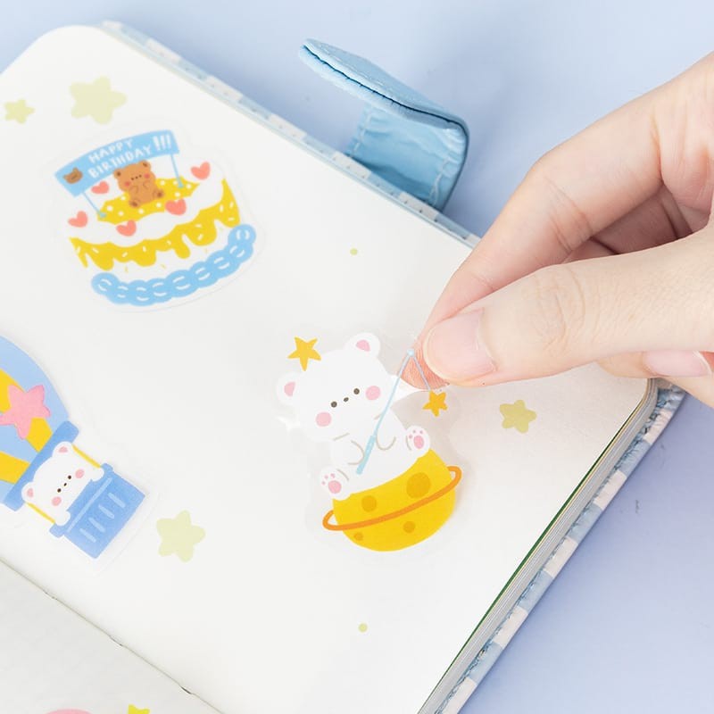 STICKER PVC 40 PCS KOREAN BEAR & FRIENDS ANTI AIR BUJO AESTHETIC SCRAPBOOK-3