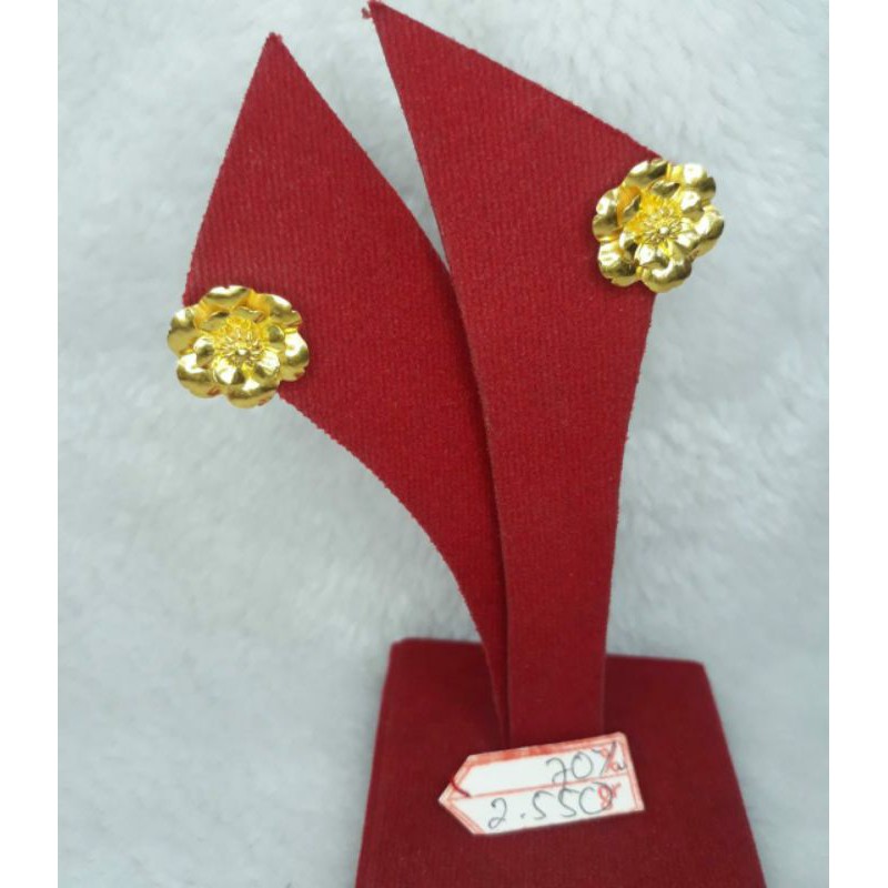 At885N467N anting emas klip bunga mawar golden flower emas kuning asli berat 2.550 kadar 70% 16k