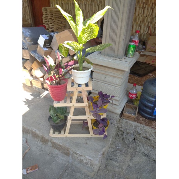 Rak Bunga Susun 6 KAYU Minimalis Eksklusif Model ZIGZAG 6 tempat BUNGA MINIMALIS HIASAN TAMAN