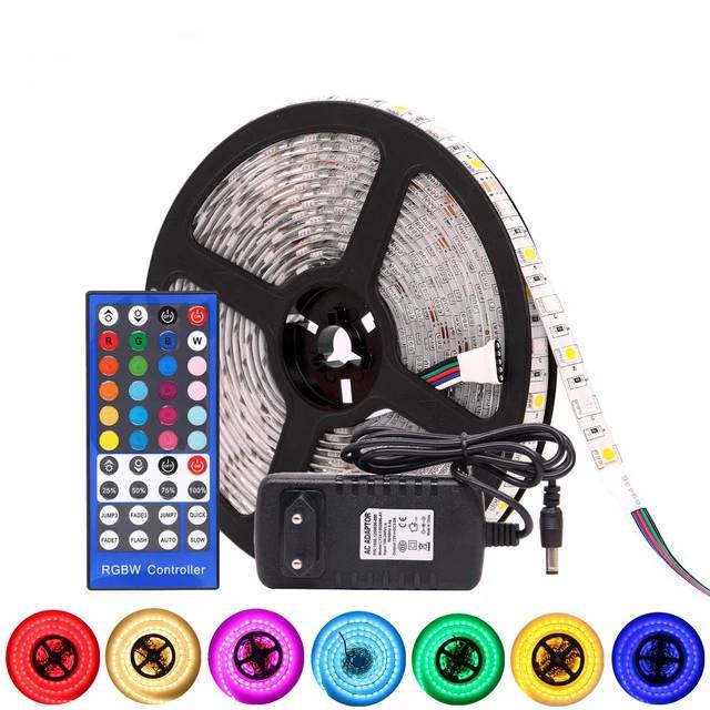 RGBW Paket Led Strip 5050 rgbw 5M Set adaptor Controller remote 40Key Warna Warni Disco 12V Lampu