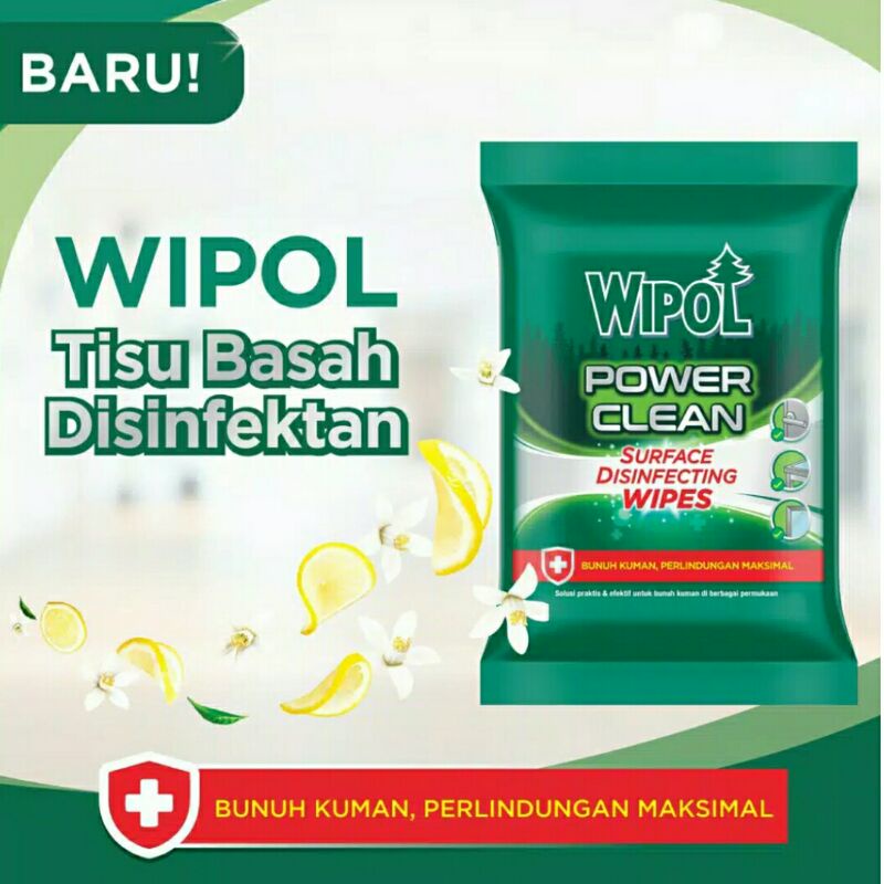 WIPOL WIPES TISU BASAH DISINFEKTAN POWER CLEAN ISI 10 LEMBAR