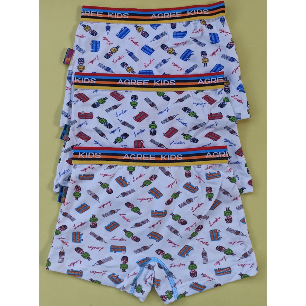 Agree Boys ~ 3 Pcs Celana Dalam, Pakaian Dalam, Boxer Anak laki-laki ( Karet luar, Putih )