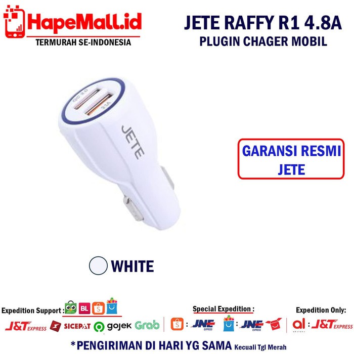 JETE RAFFY R1 4.8A PLUGIN CHARGER MOBIL GARANSI RESMI JETE TERMURAH