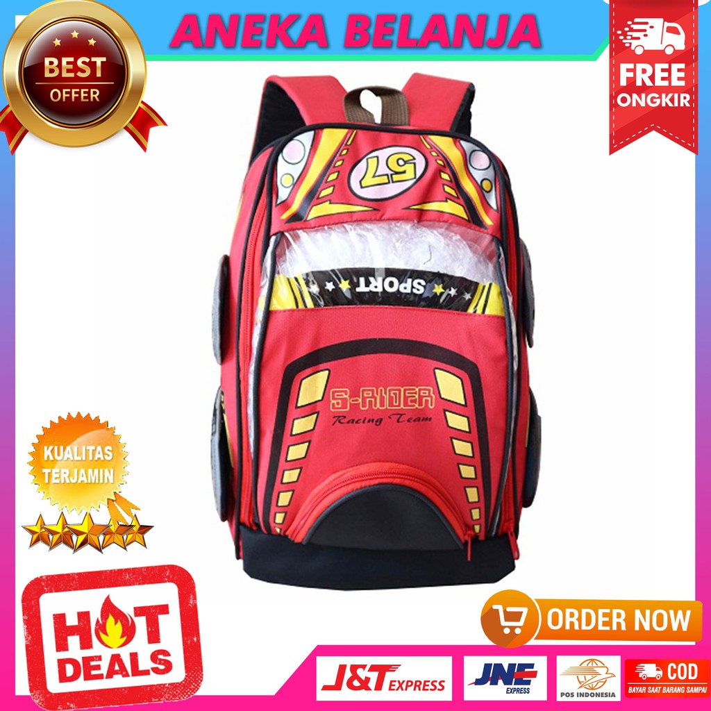 New Arrival Tas Ransel Khusus Anak Cowok Model Mobil Merah Berkualitas Tas Sekolah PAUD TK SD Trendy