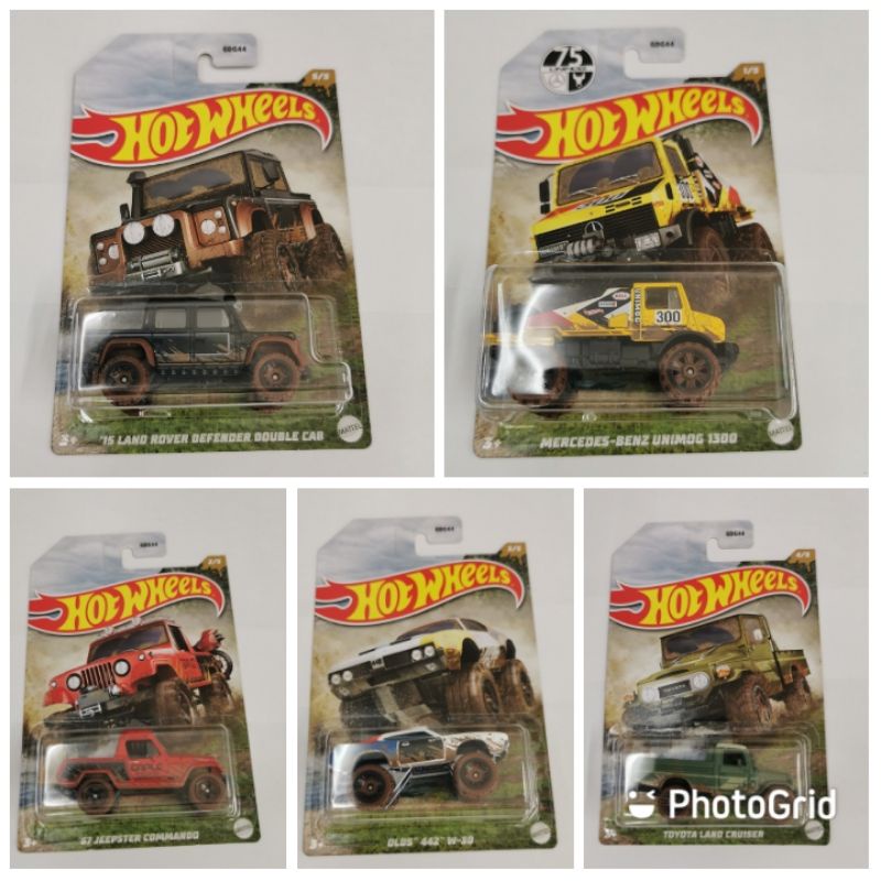 Hot Wheels MUD UNIVERSAL ASSORTMENT land rover defender double cabin toyota land cruiser mercedes benz unimog jeepster commando