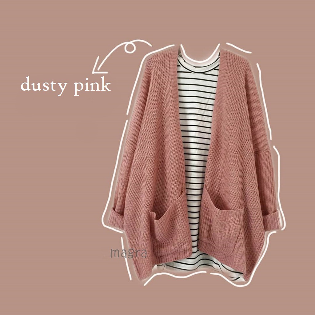 Cardigan Rajut Tebal Oversized Magra all size fit to XXL-Dusty Pink