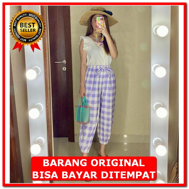 Import Terbaik Celana Joger Jogger Training Panjang Wanita Cewek  WS923 Jogger Ginghamlilac Premium