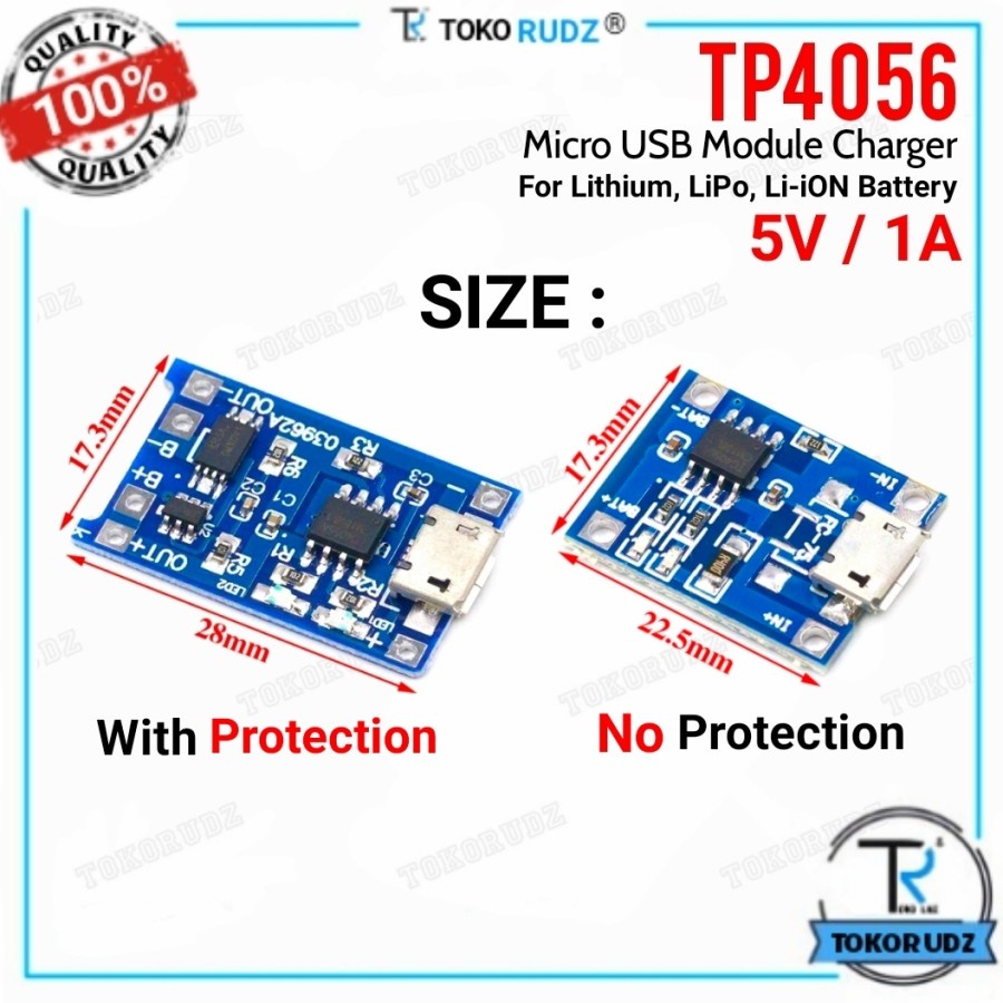 TP4056 Micro USB 1A 5V Protect Modul Charger Baterai 18650 Lithium Cas Batre