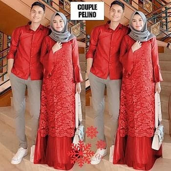 GAMIS PESTA BROKAT MERAH GAMIS COUPLE / CP ALEXA PELINO       Terusan