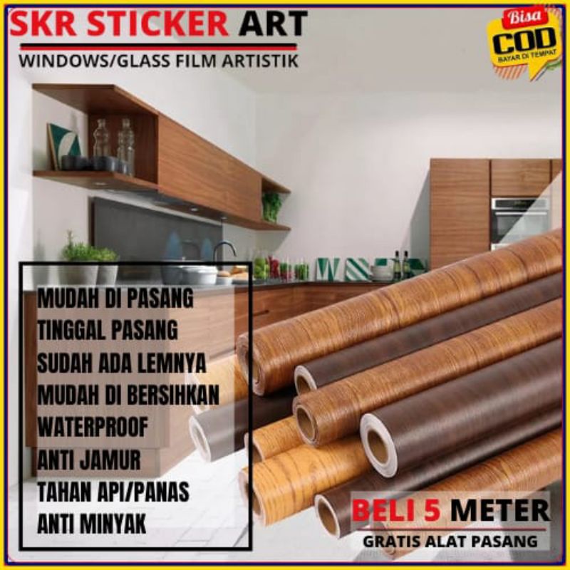 Stiker Motif Serat Kayu Untuk Furniture Meja Lemari Dinding Lantai Dapur Anti Air Minyak Dan Tahan P