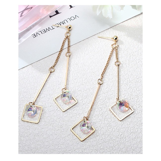 LRC Anting Tusuk Fashion Gold Color Square Shape Design Earrings