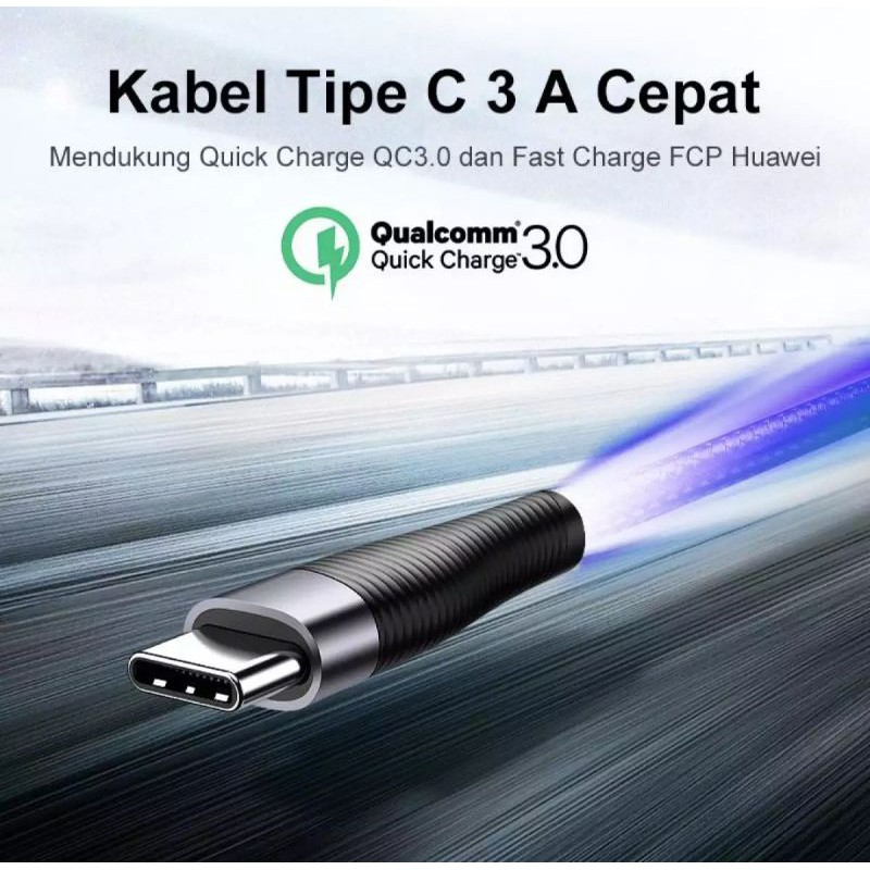 Kabel Ugreen Usb C 3A Quick Charge QC Nylon Ugreen Kabel Type C Braided Fast Charging