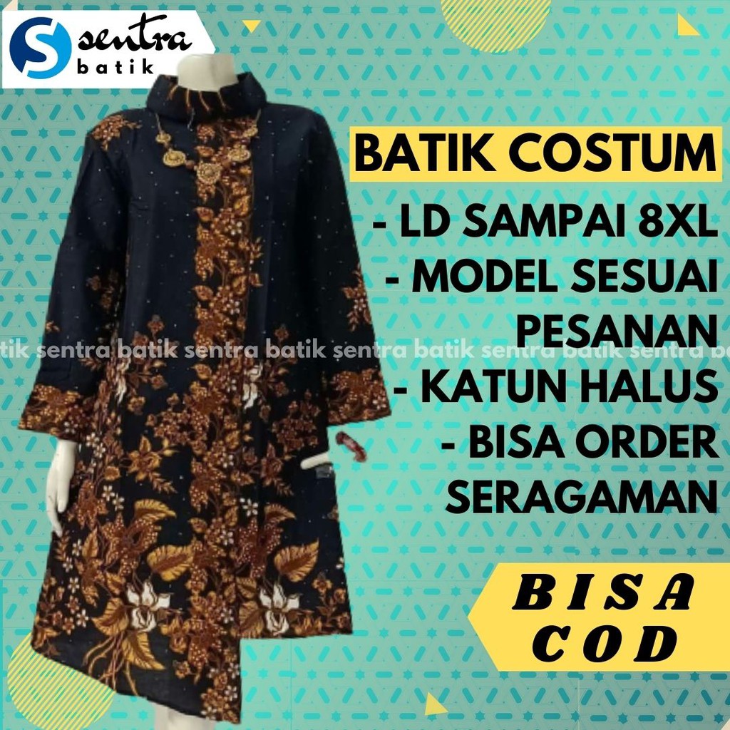 TUNIK BATIK WANITA ATASAN BATIK WANITA MODERN BATIK KERJA WANITA LENGAN PANJANG JUMBO BIG SIZE XXL