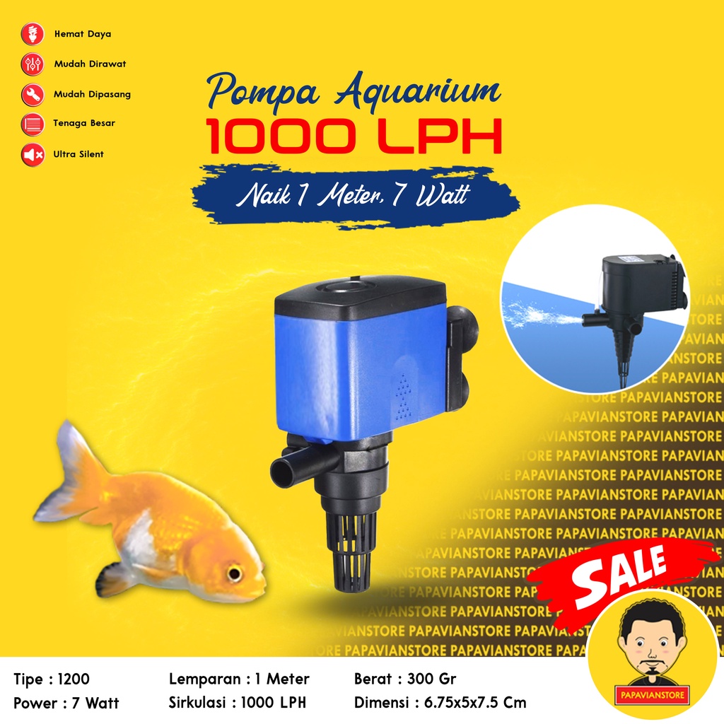 Pompa Mesin Aquarium Celup Filter Air Kolam Ikan Low Watt Tank Kandang Muray Submersible Hidroponik Hydroponic Water Pump Waterfall Air Terjun Hias - 1000 1700 LPH Liter Per Jam 1 Meter Rendah Daya Ketinggian 1m - P011