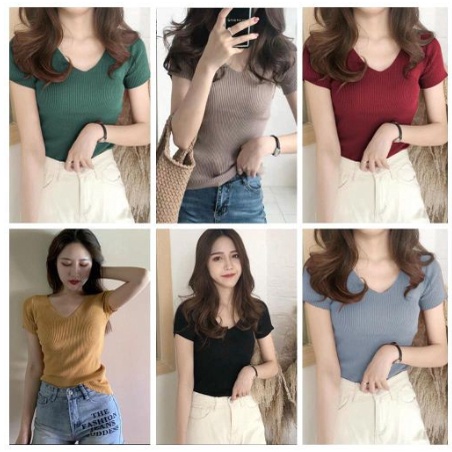 Zulfikar fashion muslim Viria / Vneck Rib Lengan Pendek | BAJU WANITA T-SHIRT CROP TOP