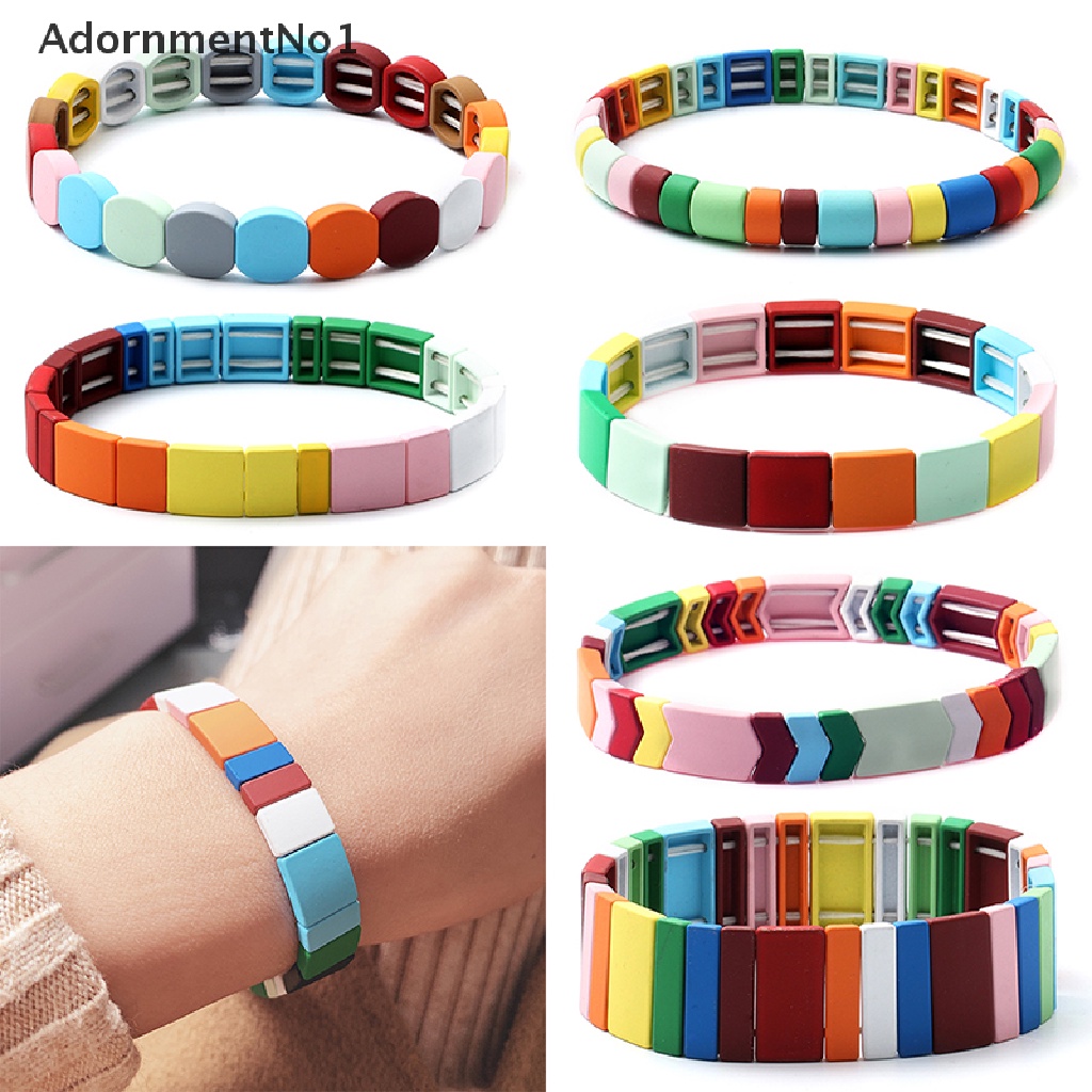 (AdornmentNo1) Gelang Tangan Tumpuk Elastis Handmade Gaya Bohemia Motif Geometri + Hollow Untuk Wanita