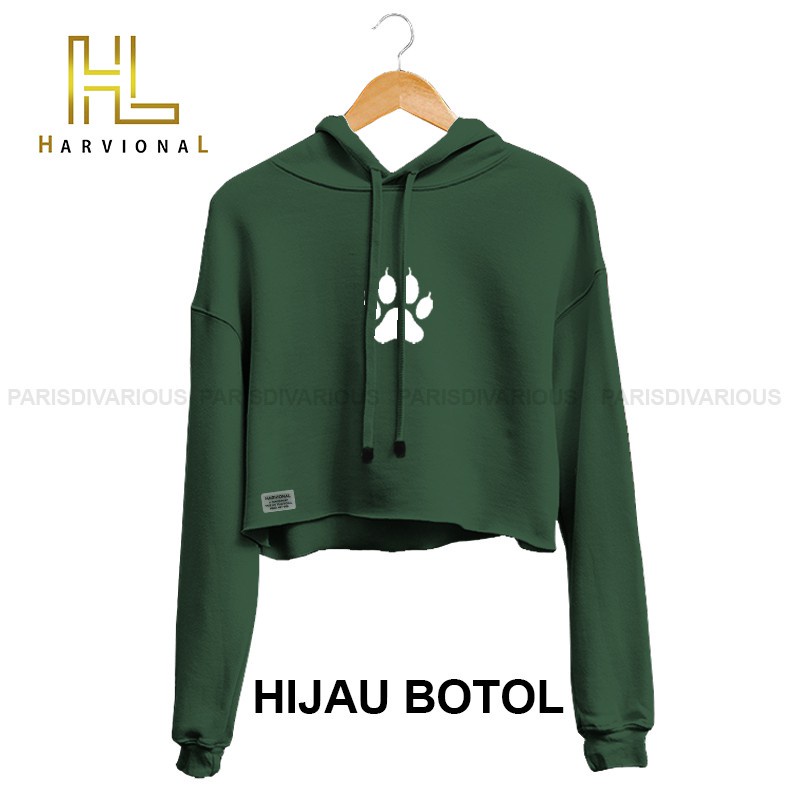 SWEATER CROP HOODIE JEJAK BAHAN FRENCHTERRY TERLARIS