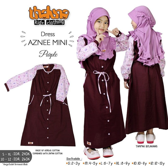 DISKON !!! DRESS ANAK - GAMIS AZNEE MINI BY THALUNA KIDS - KATUN JEPANG - SET TERBARU
