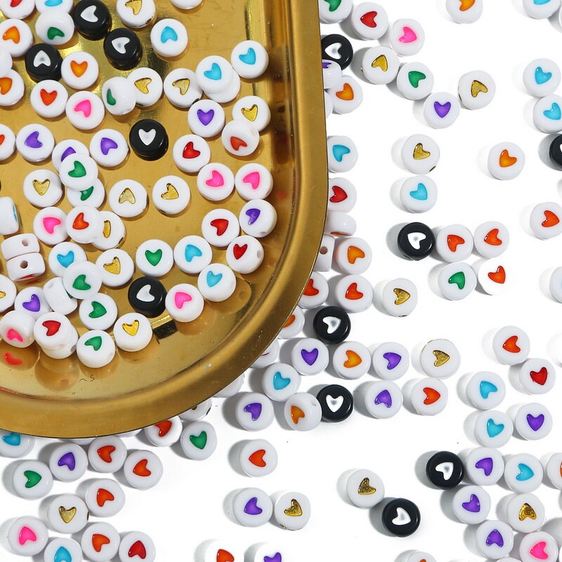 100pcs / Kantong Manik-Manik Akrilik Bentuk Hati Warna-Warni Ukuran 7x4mm Untuk Membuat Perhiasan Anak Handmade
