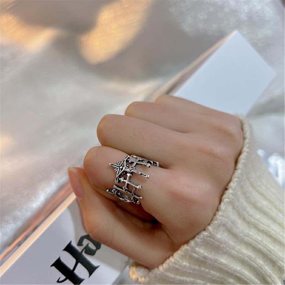 Agustina Wanita Cincin Geometris Hadiah Pesta Untuk Gadis Punk Cinta Dan Penebusan Salib Yesus Hip Hop Korea Jari Rings