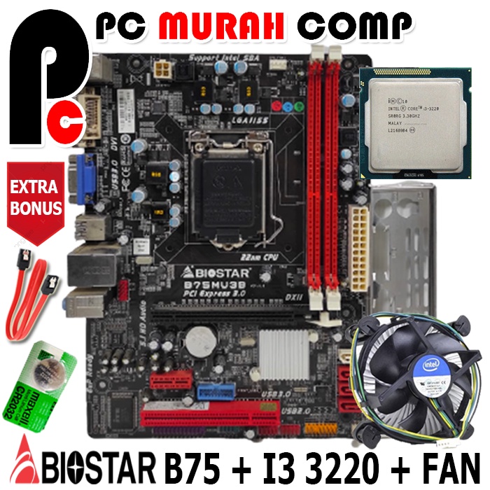 PAKET MAINBOARD B75 I3 MOBO MOTHERBOARD B75 SOKET 1155 I3 3220 + FAN
