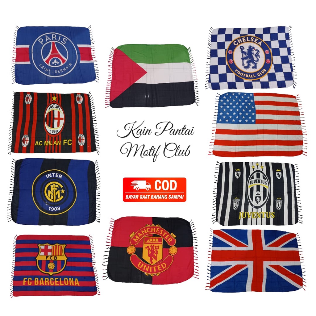 Kain Pantai-Selendang Pantai-Sarung Bali-Selimut-Pashmina-Syal-Background Foto-Hiasan Dinding-Dress-Tirai-Motif Bendera Club Bola