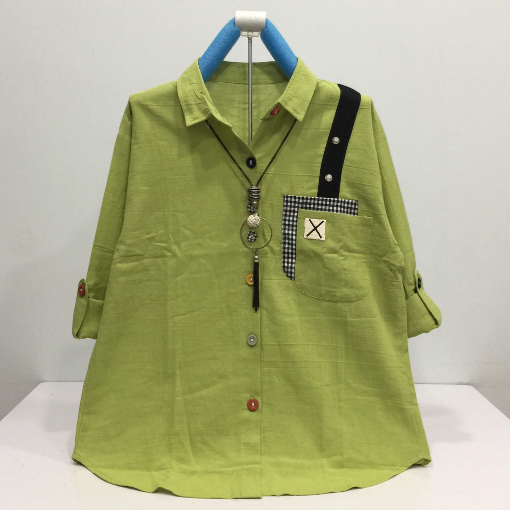 HVL B343 ATASAN KEMEJA WANITA KATUN LINEN IMPORT SIZE XL LD 106CM-3