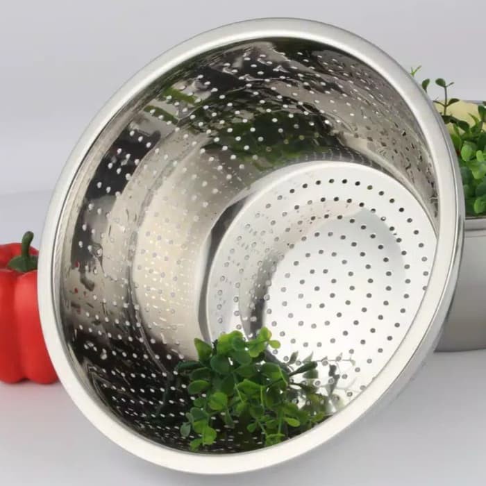 MJ - BASKOM LUBANG STAINLESS STEEL - BAKUL NASI LUBANG TANPA TUTUP STAINLESS STEEL - SARINGAN TIRISA