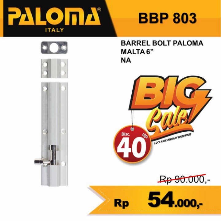 Grendel Slot Pintu Jendela PALOMA BBP 803 6" Silver