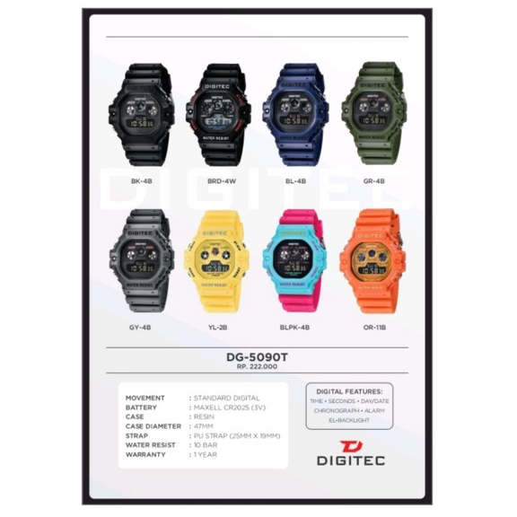 Jam Tangan 5090 Outdoor Terlaris Jam Tangan Pria Tahan Air Buat Berenang DG5090 DS5090 DIGITEC5090