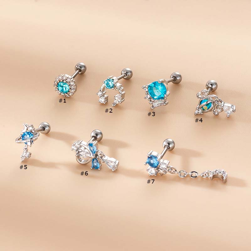 1 Pc Anting Tindik Dua Sisi Warna Biru Untuk Tragus Rook Helix Piercing Barbell 20Gauge