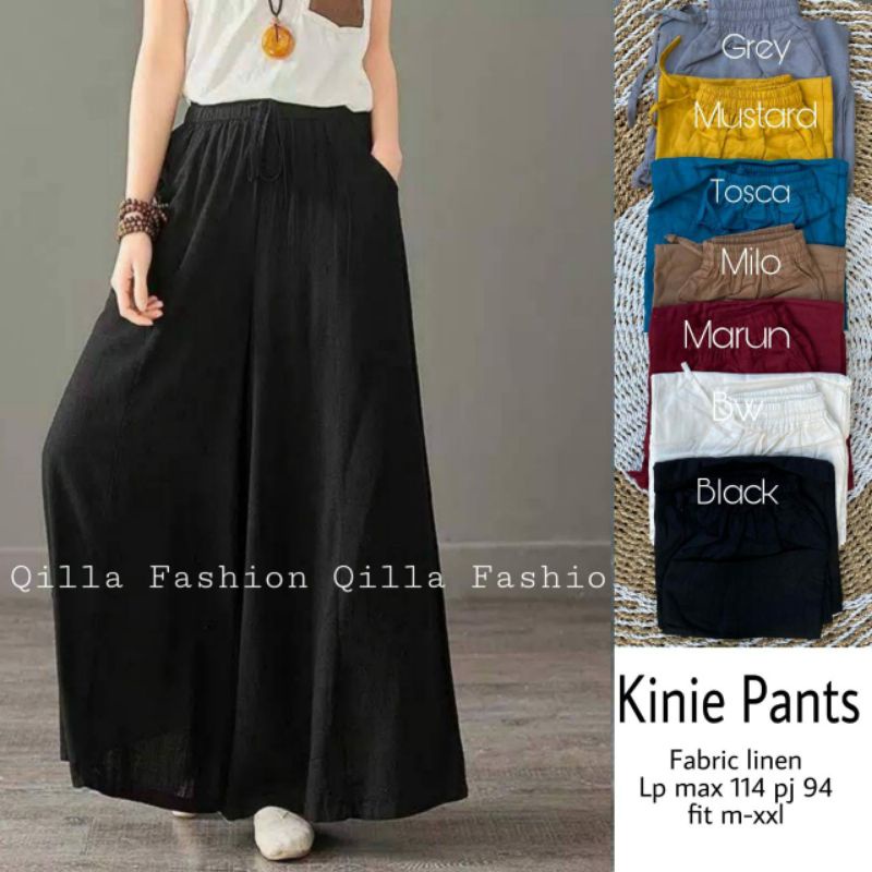 Kinie Celana Panjang Kulot Polos Wanita By Qilla Fashion-3