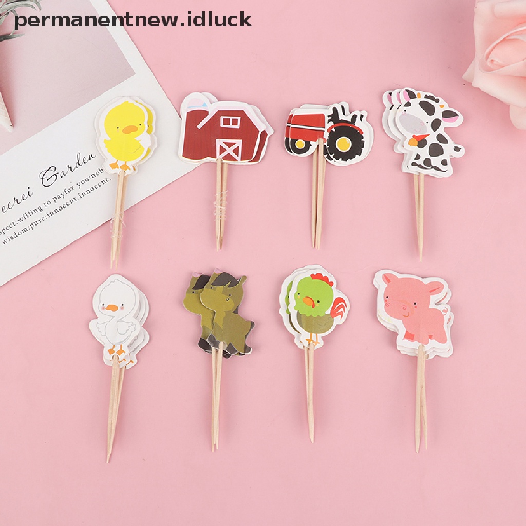 24pcs / Pak Topper Cupcake Desain Kartun Hewan Peternakan Untuk Pesta Anak