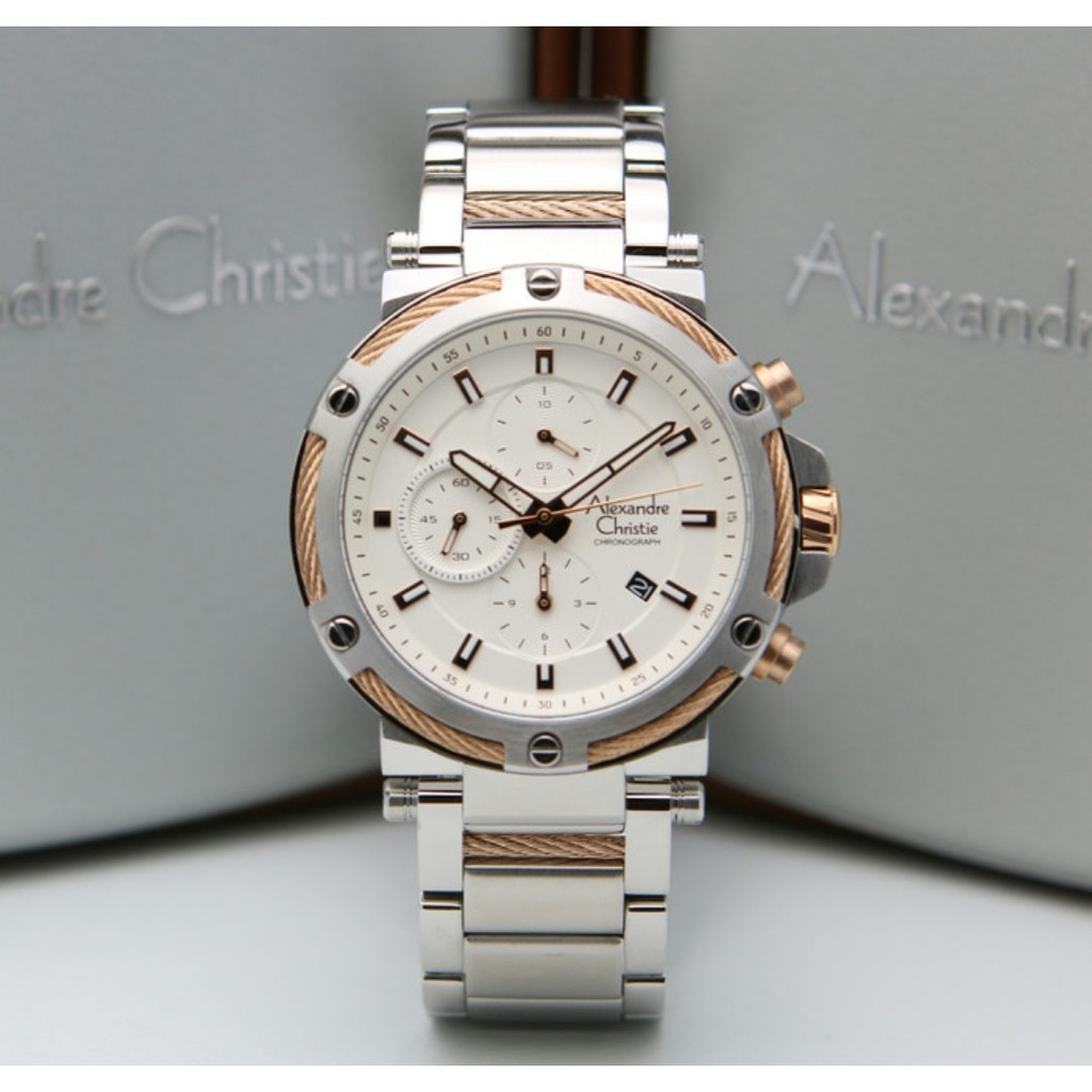 Alexandre Christie AC6561 Original Jam Tangan Pria Stainless Silver Rose Gold