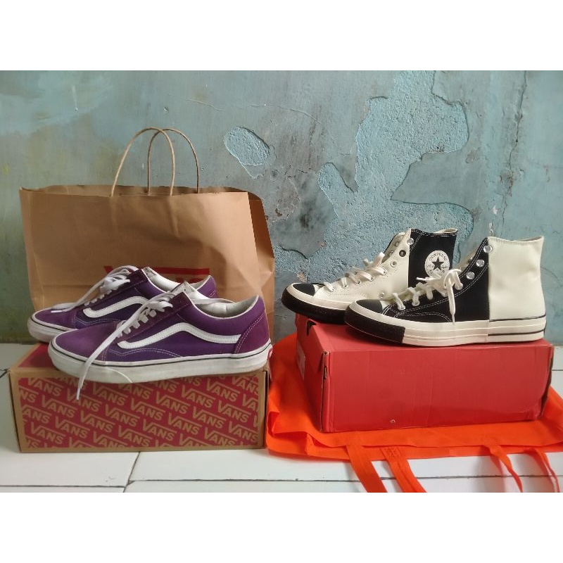 Vans OS violet indigo dan Converse 70s rivals black and white