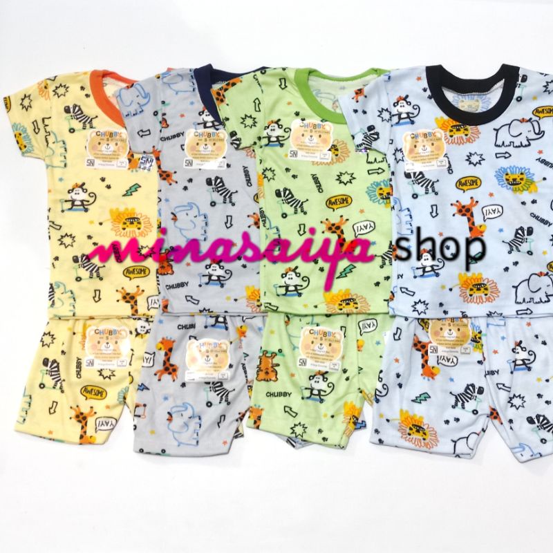 CHUBBY Setelan Bayi Lengan Pendek Print Warna Uk. S - XL