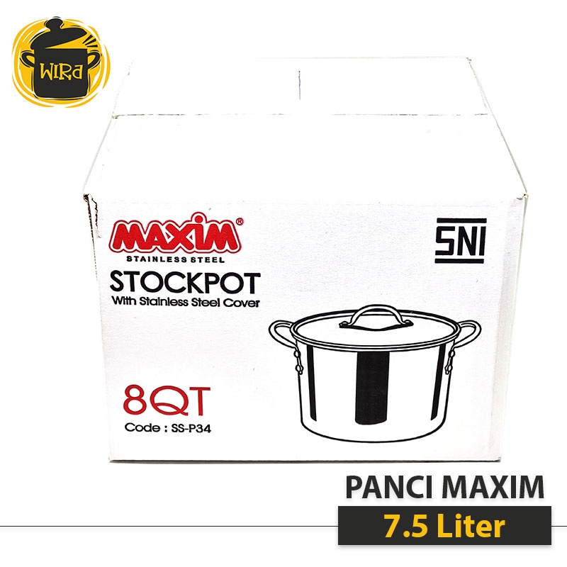 CUCI GUDANG Maxim Panci Besar Stainless + Tutup 7.5 Liter 8QT Panci Masak Air Stenlis Induksi Stock