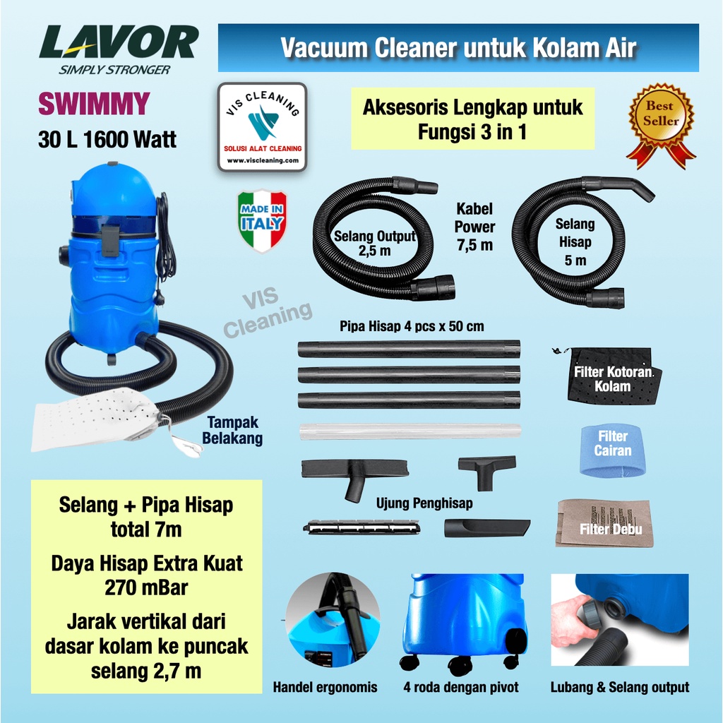 Vakum Kolam Renang / Kolam Air merk LAVOR Swimmy (Tangki 30 L)