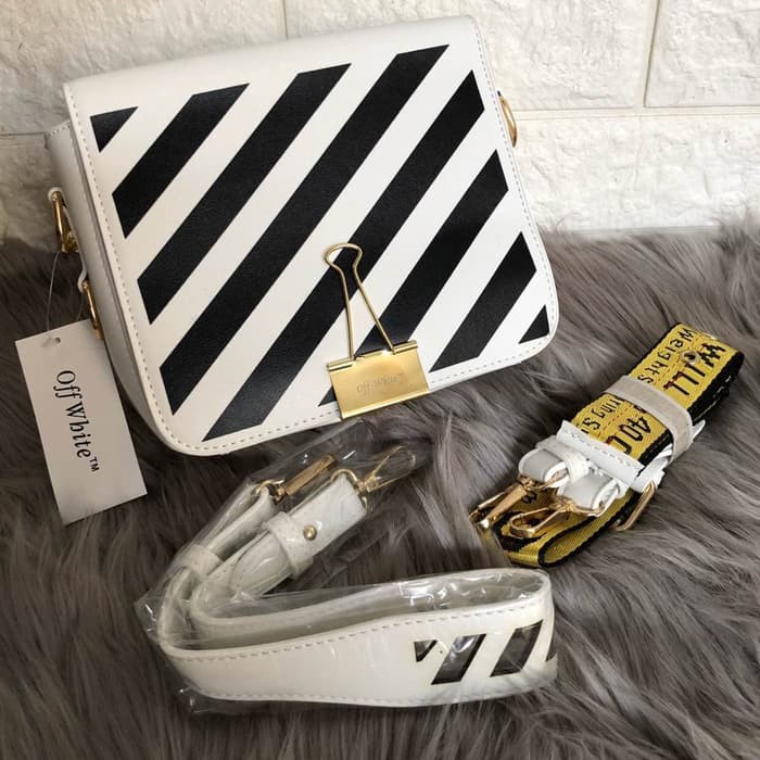 Tas wanita murah branded import selempang OFFWHITE CROSSBODY - Putih