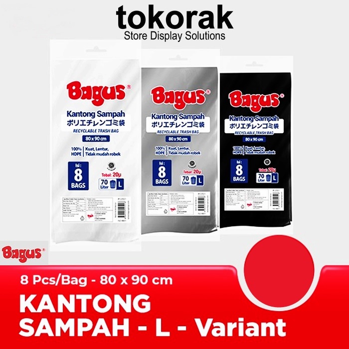 BAGUS KANTONG PLASTIK SAMPAH L UK 80 X 90 CM 70 LITER 8 PCS